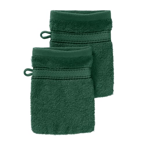 G BETTWARENSHOP Waschhandschuh 2er Pack – 15x21 cm – Frottierserie aus 100% Baumwolle – Hautfreundlich & Saugstark – Farbe Tanne von G BETTWARENSHOP