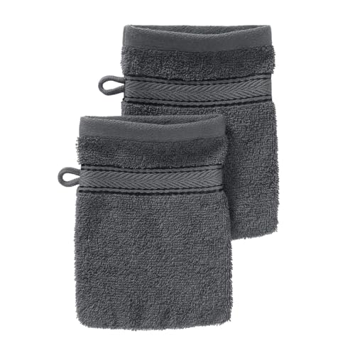 G BETTWARENSHOP Waschhandschuh 2er Pack – 15x21 cm – Frottierserie aus 100% Baumwolle – Hautfreundlich & Saugstark – Farbe anthrazit von G BETTWARENSHOP