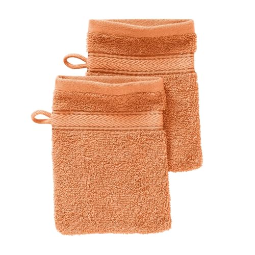 G BETTWARENSHOP Waschhandschuh 2er Pack – 15x21 cm – Frottierserie aus 100% Baumwolle – Hautfreundlich & Saugstark – Farbe pfirsich von G BETTWARENSHOP