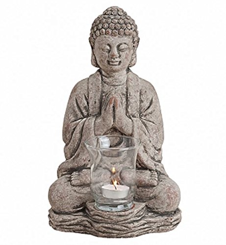 Buddha sitzend Statue Figur Skulptur Feng Shui Teelichthalter Grau Keramik 30 cm von G-Brand