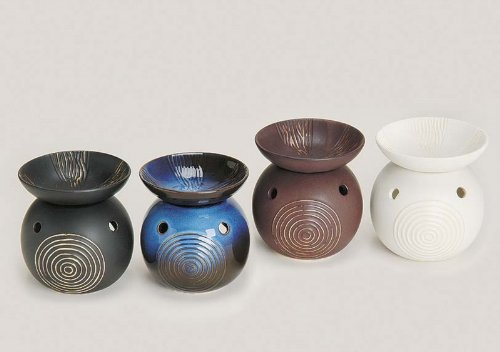 Duftlampe Keramik Kugel mit Kreisdekor Höhe ca. 12 cm Durchmesser ca. 10 cm Farbe wählbar (schwarz) von G-Brand