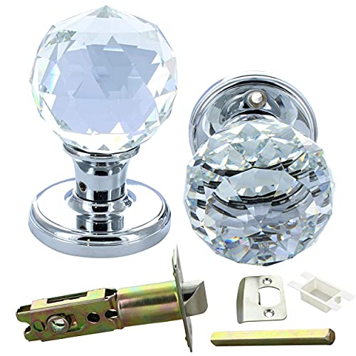 G Decor Türknauf, massiv, runder Kristallschnitt, facettiertes, klares Glas, Chrom-Finish, 60 mm, 1 Paar von G Decor