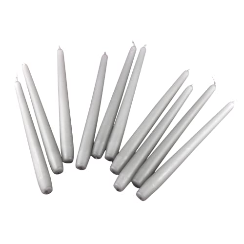 G Decor Plain Light Grey, Unscented Paraffin Wax, Skinny Large Tall Shimmer Church Tapers Dinner Candles Sticks, Great for Weddings and Christmas (Pack of 10) von G Decor