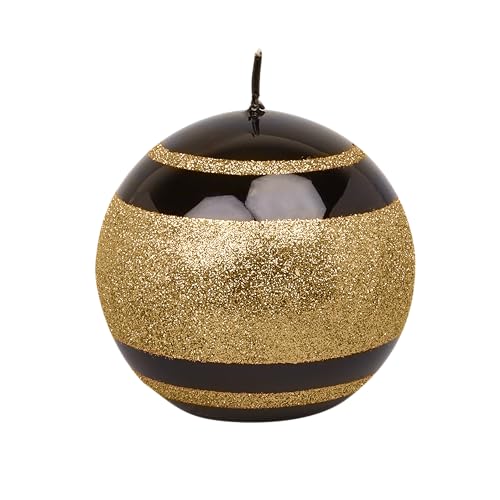 G Decor Stumpenkerzen in Kugelform, mit Glaseffekt, gestreift, glitzernd, glänzend, schwarz und Gold (Kugel) von G Decor