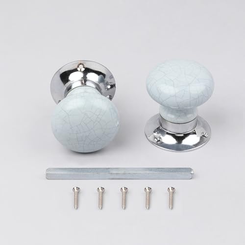 G Decor Türgriff-Set mit Crackle Glaze aus weicher grauer Keramik, Innendrehknöpfe mit Chromsockel für Schlafzimmer und Innentüren von G Decor
