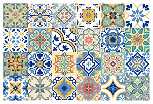 GSS Designs TS24-005 Wandaufkleber, traditionelle mexikanische Talavera-Fliesenaufkleber für Bad und Küche, 10 x 10 cm, wasserdicht, abnehmbar, 24 Stück von G GSS Designs