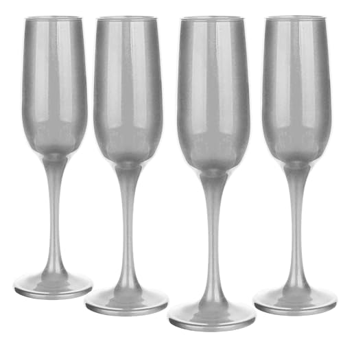 Glasmark Krosno Gläser 4er Set 0,2 Liter Sekt Champagner Glas Kelch Sektgläser Champagnergläser Schaumweingläser Weingläser Silber 4 x 200 ML von Glasmark KROSNO 1992