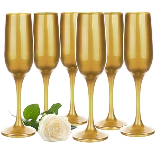 Glasmark Krosno Gläser 6er Set 0,2 Liter Sekt Champagner Glas Kelch Sektgläser Champagnergläser Schaumweingläser Weingläser Gold 6 x 200 ML von Glasmark KROSNO 1992