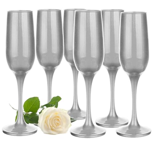 Glasmark Krosno Gläser 6er Set 0,2 Liter Sekt Champagner Glas Kelch Sektgläser Champagnergläser Schaumweingläser Weingläser Silber 6 x 200 ML von Glasmark KROSNO 1992