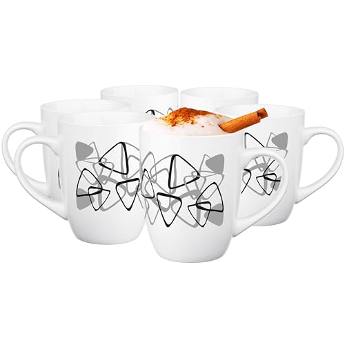 Glasmark Krosno Kaffeebecher Weiß Mit Henkel Becher Keramik Keramikbecher Set 6-teilig Coffee Mug Cup Teebecher Dreiecke 300 ml von Glasmark KROSNO 1992