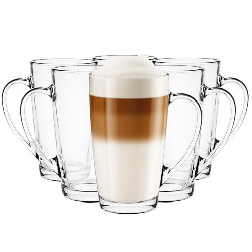 Glasmark Krosno Latte Macchiato Gläser Cappuccino 6er Set Teegläser- Mit Henkel Dessertgläser Wassergläser Kaffeegläser Glühweingläser Eiskaffee- Glühweintassen Groggläser 6x 400 ml von Glasmark KROSNO 1992