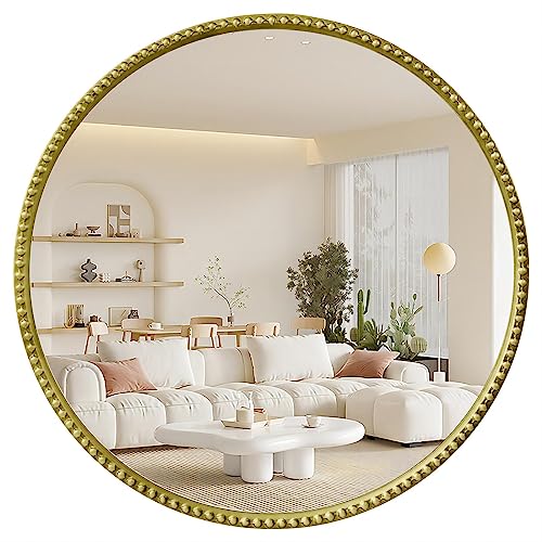 G-LEAF 40X40cm Gold Runder Barock Spiegel, 15.7 inch Antik HD Runder Wandspiegel mit Metallrahmen für Badezimmer, Waschtisch, Wohnzimmer, Schlafzimmer, Eingang Wanddekoration Heimdekoration von G-LEAF