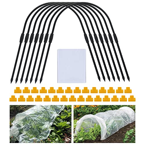 G-LEAF 8 Stück 50 x 47 cm Greenhouse Hoops Grow Tunnel, Stahl Pflanztunnel Gartentunnel Vogelabwehrnetz Outdoor Home Essential Bodenbogen Gewächshaus Gartennetz mit 2,5 x 5,5 m 8s PE-Folie von G-LEAF