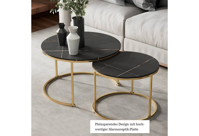 G-LEAF Couchtisch Beistelltisch-Set mit platzsparendem Nesting-Design (2-St), kratzfest & wasserdicht, stabiles Metallgestell, leicht zu reinigen von G-LEAF
