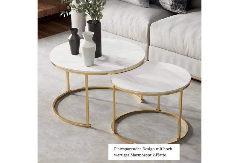 G-LEAF Couchtisch Beistelltisch-Set mit platzsparendem Nesting-Design (2-St), kratzfest & wasserdicht, stabiles Metallgestell, leicht zu reinigen von G-LEAF