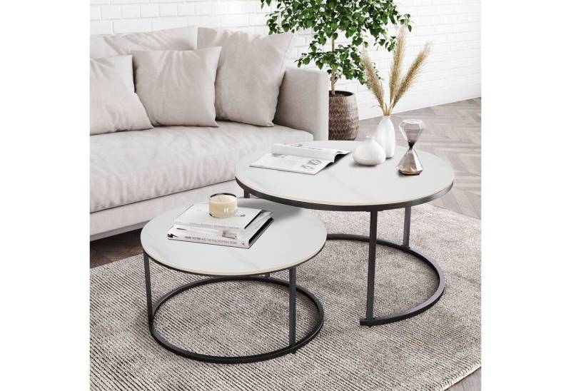 G-LEAF Couchtisch Beistelltisch-Set mit platzsparendem Nesting-Design (2-St), kratzfest & wasserdicht, stabiles Metallgestell, leicht zu reinigen von G-LEAF