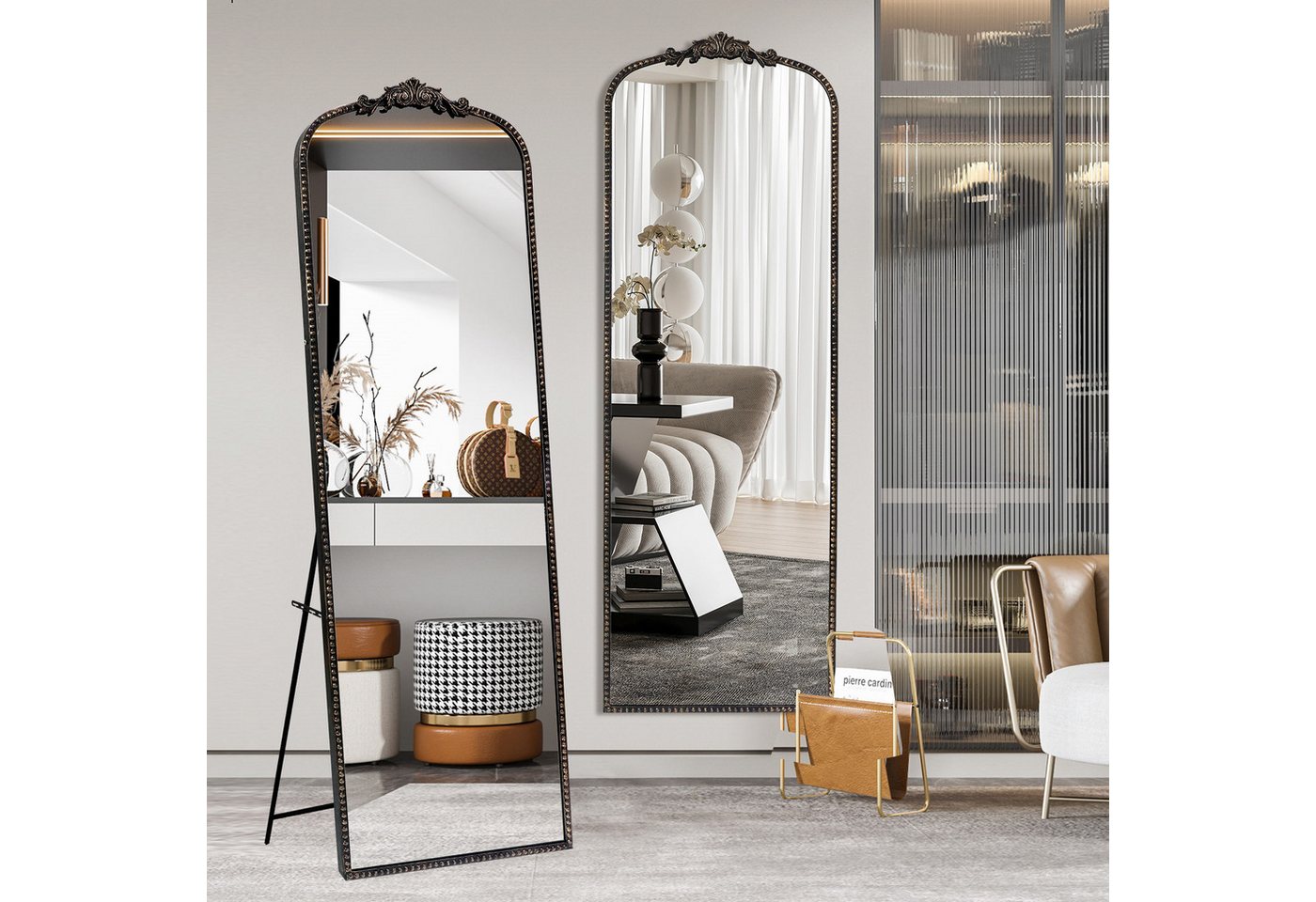G-LEAF Ganzkörperspiegel im Barockstil, freistehend, wandmontiert oder an die Wand angelehnt (1-St), für Schlafzimmer, Wohnzimmer, 165×56cm, Antik-Schwarz von G-LEAF