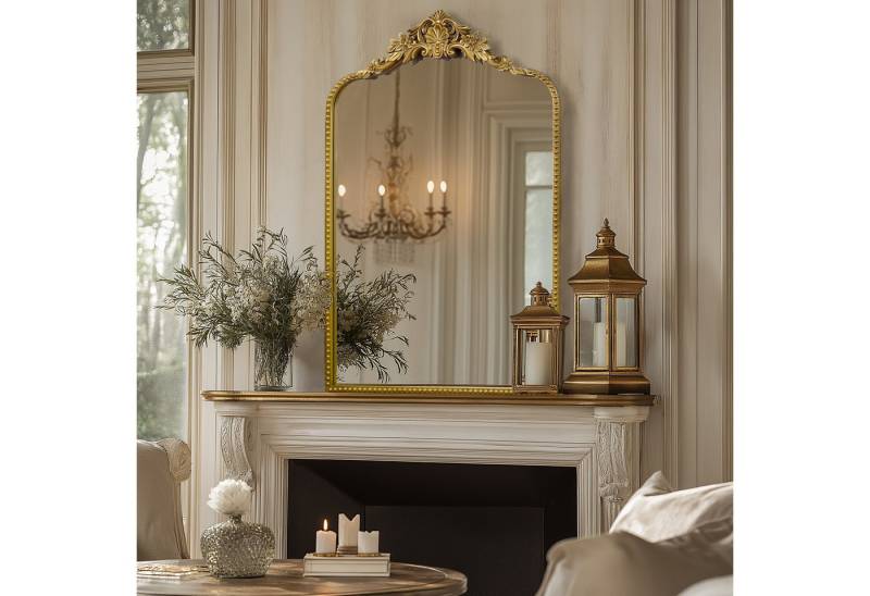 G-LEAF Ganzkörperspiegel im Barockstil, freistehend, wandmontiert oder an die Wand angelehnt (1-St), mit kunstvollem Blumenornament und verstellbarem Ständer, 90×60cm von G-LEAF