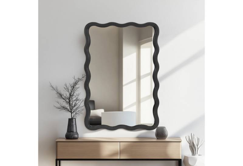 G-LEAF Spiegel Unregelmäßiger Rechteckiger Wandspiegel, Hölzerner Wellen-Wandspiegel, mit speziell beschichtetem Rahmen, 75×45cm, schwarz von G-LEAF