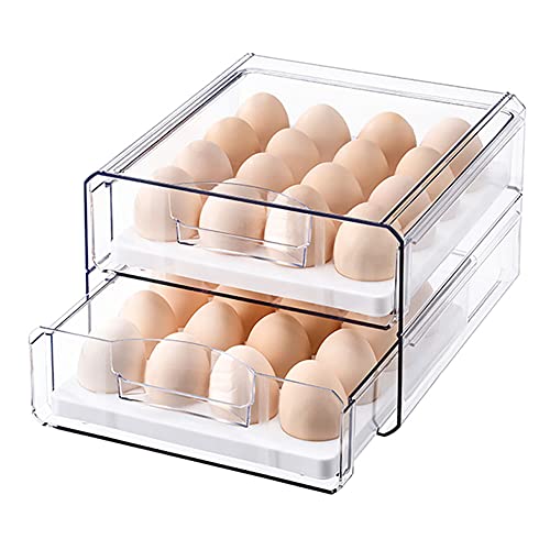 G-LIKE Kühlschrank Aufbewahrungsbox Eierbox Schubladen – Zweilagig Herausziehbar Stapelbar Transparent Eierhalter Organizer Küche Haushalt Eier Ordnungssystem PET Kunststoff Eierablage von G-LIKE
