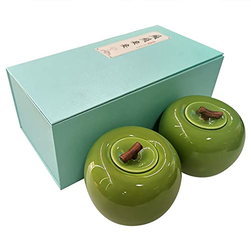 G-LIKE Porzellan Teedosen Teebüchsen Geschenkbox – Traditionelle Chinesische Teedose Teegeschirr 2er Set Keramik Vorratsbehälter mit Deckel Luftdicht Kaki Äpfel Kreative Dekoration (Äpfel) von G-LIKE