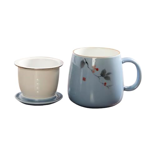 G-LIKE Porzellan Teetasse 3er Set Geschenkbox - Traditionelles Chinesisches Teegeschirr Persönliche Tasse Glasur Keramik Trinkgefäß mit Deckel und Sieb Geschenk für Damen Herren (Blau) von G-LIKE