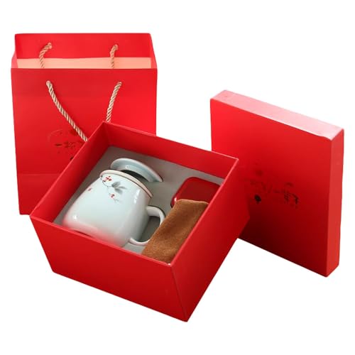 G-LIKE Porzellan Teetasse 3er Set Geschenkbox - Traditionelles Chinesisches Teegeschirr Persönliche Tasse Glasur Keramik Trinkgefäß mit Deckel und Sieb Geschenk für Damen Herren (Hellblau) von G-LIKE