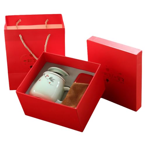 G-LIKE Porzellan Teetasse 3er Set Geschenkbox - Traditionelles Chinesisches Teegeschirr Persönliche Tasse Glasur Keramik Trinkgefäß mit Deckel und Sieb Geschenk für Damen Herren (Hellgrün) von G-LIKE