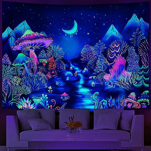 G-LIKE Wandteppich Wandtuch UV-Reaktiv Wandbehang – 3D Digital Bedruckt Farbenreich Leuchtend Dekostoff Dekoration für Wohnzimmer Schlafzimmer Party Urlaub (150x130, Nachthimmel) von G-LIKE