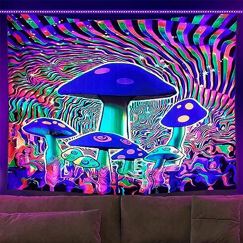 G-LIKE Wandteppich Wandtuch UV-Reaktiv Wandbehang – 3D Digital Bedruckt Farbenreich Leuchtend Dekostoff Dekoration für Wohnzimmer Schlafzimmer Party Urlaub (150x130, Pilz2) von G-LIKE