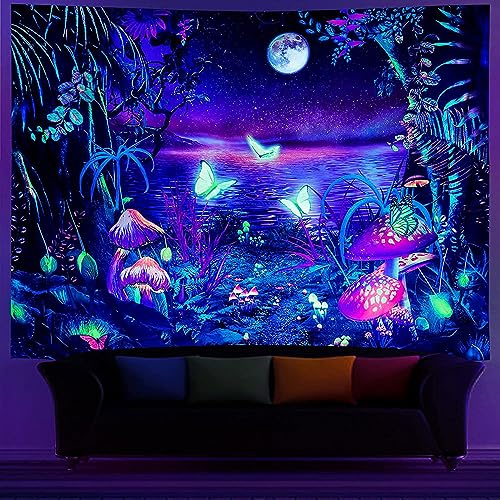 G-LIKE Wandteppich Wandtuch UV-Reaktiv Wandbehang – 3D Digital Bedruckt Farbenreich Leuchtend Dekostoff Dekoration für Wohnzimmer Schlafzimmer Party Urlaub (150x130, Schmetterling) von G-LIKE