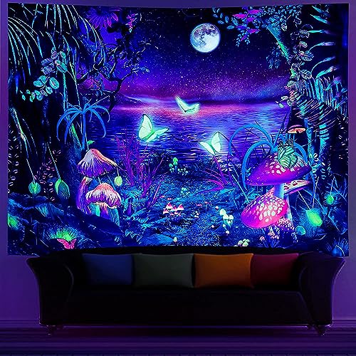 G-LIKE Wandteppich Wandtuch UV-Reaktiv Wandbehang – 3D Digital Bedruckt Farbenreich Leuchtend Dekostoff Dekoration für Wohnzimmer Schlafzimmer Party Urlaub (230x180, Schmetterling) von G-LIKE