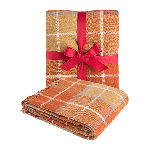 G Lake Orange Plaid Decke Überwurf Acryl Weich Wendbar Gefärbt Fransen Bettdecke Geschenk für Weihnachtsdekorationen 127 cm B x 170,2 cm L-Pumpkin Orange von G Lake