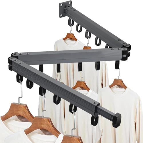 G TALECO GEAR Kleiderstange Wandmontage, graue Wäscheständer Ausziehbar, die um 360°gedreht Werden kann, dreifach Faltbare Kleiderstange Wandmontage, geeignet für Balkon, Schlafzimmer von G TALECO GEAR