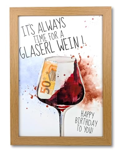 Bilderrahmen - Geldgeschenk Geburtstag – originelle Geburtstagskarte mit Bilderrahmen & Motiv – Geldgeschenke verpacken für Frauen & Männer – Geschenk zum 18. 30. 40. 50. 60. Geburtstag (Weinglas) von G U T H E Lifestyle