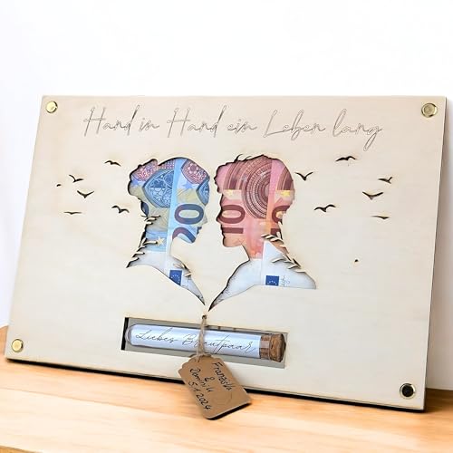 Geldgeschenk Hochzeit Brautpaar aus Holz | Einzigartiges Hochzeitsgeschenk für Brautpaar | Paargeschenk | Hochzeits-Geldgeschenk | Flitterwochen-Geschenk | Personalisierbar im Reagenzglas von G U T H E Lifestyle