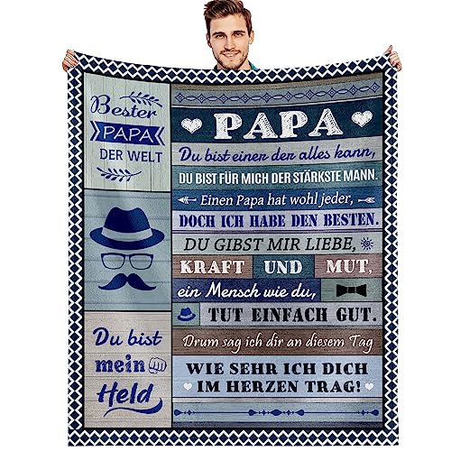 G-dake Geschenke für Papa Vater Geburtstag Geburtstagsgeschenk von Tochter Sohn Geschenkideen für Vatertagsgeschenk Weihnachten Erntedank, Bester Papa Decke mit Kuscheldecke Flauschig 150x200cm von G-dake