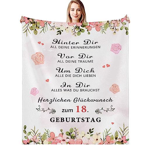 G-dake 18. Geburtstag Mädchen Geschenke, Kuscheldecke Geburtstagsgeschenk für Frauen Beste Freundin Schwester Tochter zum Geburtstag Geschenkideen, Flauschige Fleecedecke 130x150cm von G-dake