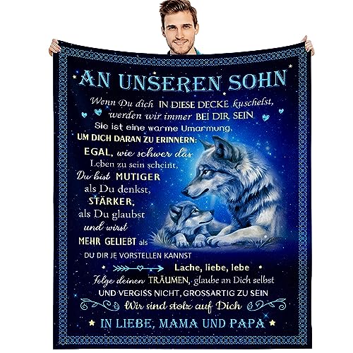 G-dake Geschenke für Sohn, Decke An Meinen Sohn zum Geburtstag Geburtstagsgeschenk Geschenkideen für Unseren Sohn Von Papa und Mama, Kuscheldecke Flauschig 130x150cm von G-dake