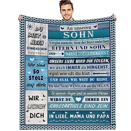 G-dake Geschenke für Sohn, Decke An Meinen Sohn zum Geburtstag Geburtstagsgeschenk Geschenkideen für Unseren Sohn Von Papa und Mama, Kuscheldecke Flauschig 150x200cm von G-dake