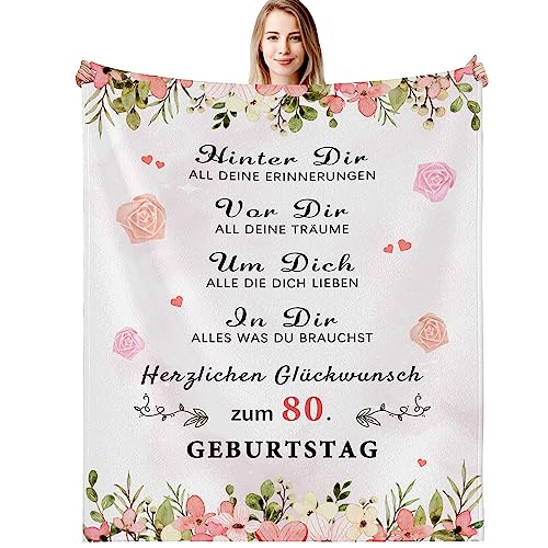 G-dake Geschenke zum 80. Geburtstag für Frauen, Kuscheldecke Geburtstagsgeschenk für Mama Oma Beste Freundin Schwester Kollegin zum Geburtstag Geschenkideen, Flauschige Fleecedecke 150x200cm von G-dake