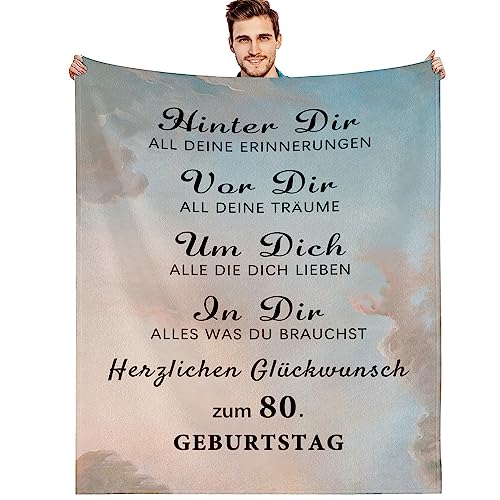 G-dake Geschenke zum 80. Geburtstag für Männer, Kuscheldecke Geschenke für Papa Opa Ehemann Vater Freund Mann Geburtstag Geschenkideen, Flauschige Fleecedecke 150x200cm von G-dake