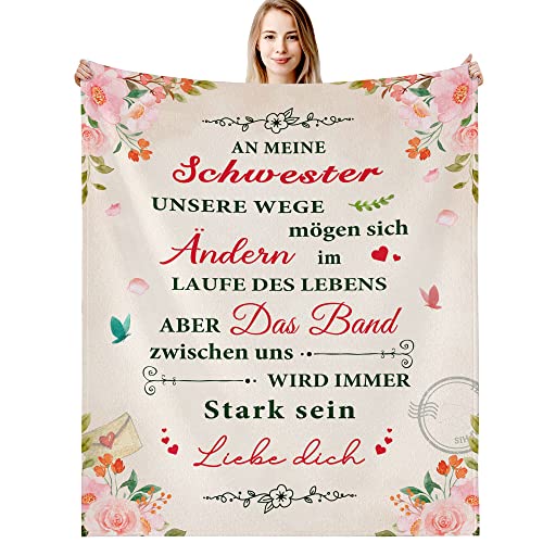 G-dake Schwester Geschenk, Beste Schwester Kuscheldecke mit Spruch, Sinnvolles Geschenk für Schwester Geburtstagsgeschenk Geschenkideen, Flauschige Decke 130x150cm von G-dake