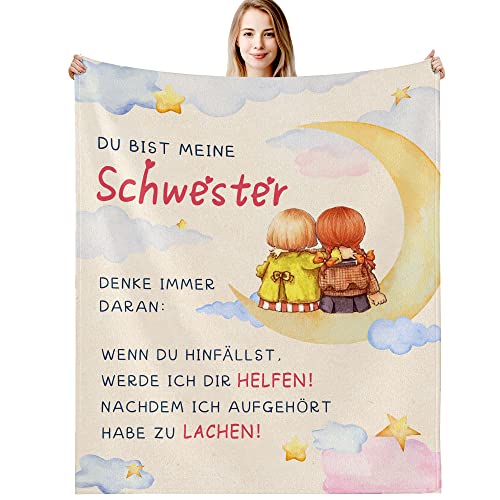 G-dake Schwester Geschenk, Beste Schwester Kuscheldecke mit Spruch, Sinnvolles Geschenk für Schwester Geburtstagsgeschenk Geschenkideen, Flauschige Decke 130x150cm von G-dake