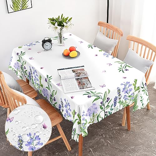 G-dake Tischdecke Abwaschbar Rechteckig, Wasserdicht Lila Lavendel & Schmetterling Tischtuch Polyester Fleckschutz Garten Tischdecken für Draußen Küche Party Deko (110x140cm) von G-dake