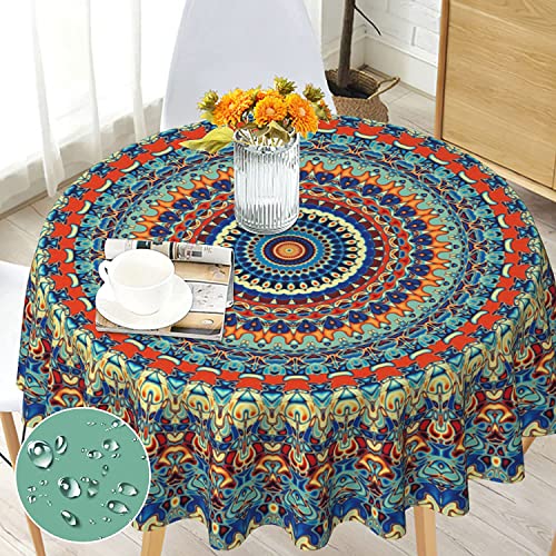 G-dake Tischdecke Abwaschbare Rund 150 cm, Tischdecke Boho Style Mandala Polyester Wetterfest Tischdecken für Küche Garten Couchtisch Party Dekoration Innen und Draußen von G-dake