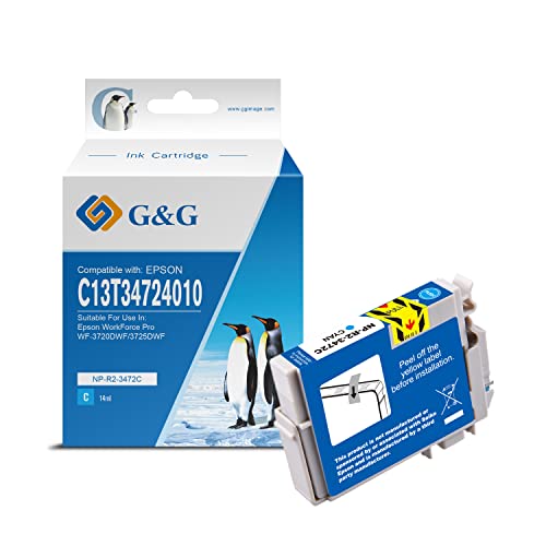 G+G Tintenpatrone für Epson T3472 (34XL), Cyan (hohe Kapazität, kompatibel mit Epson Workforce Pro WF-3720DWF Workforce Pro WF-3725DWF) von G&G