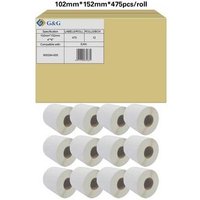 G&G Etiketten Rolle 102 x 152mm Papier Weiß 12 Rollen Permanent haftend RL-P-P1011-102*152*475-BK/W von G&G