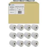 G&G Etiketten Rolle 102 x 38mm Papier Weiß 12 Rollen Permanent haftend RL-P-S2011-102*38*1790-BK/WT von G&G