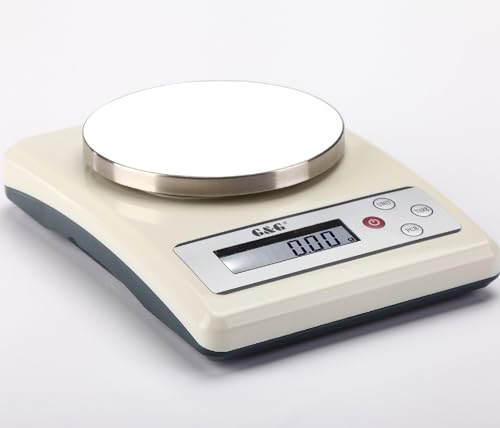 G&G KF-B Küchenwaagen, 6kg -3kg / 0.1g einstellbare Abschaltautomatik, Feinwaage Digitalwaage, mit Netzteil und Batterien (1000g/0.01g) von G&G
